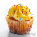 Sugar free cupcake with sprinkles.