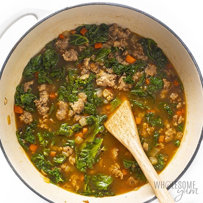 Kale added to sausage soup