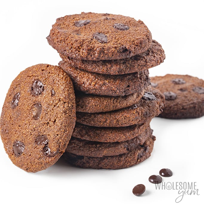 Side view of stacked keto chocolate cookies