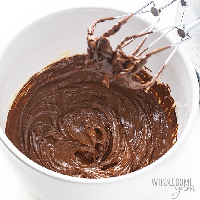 Batter for keto chocolate cookies recipe with beaters