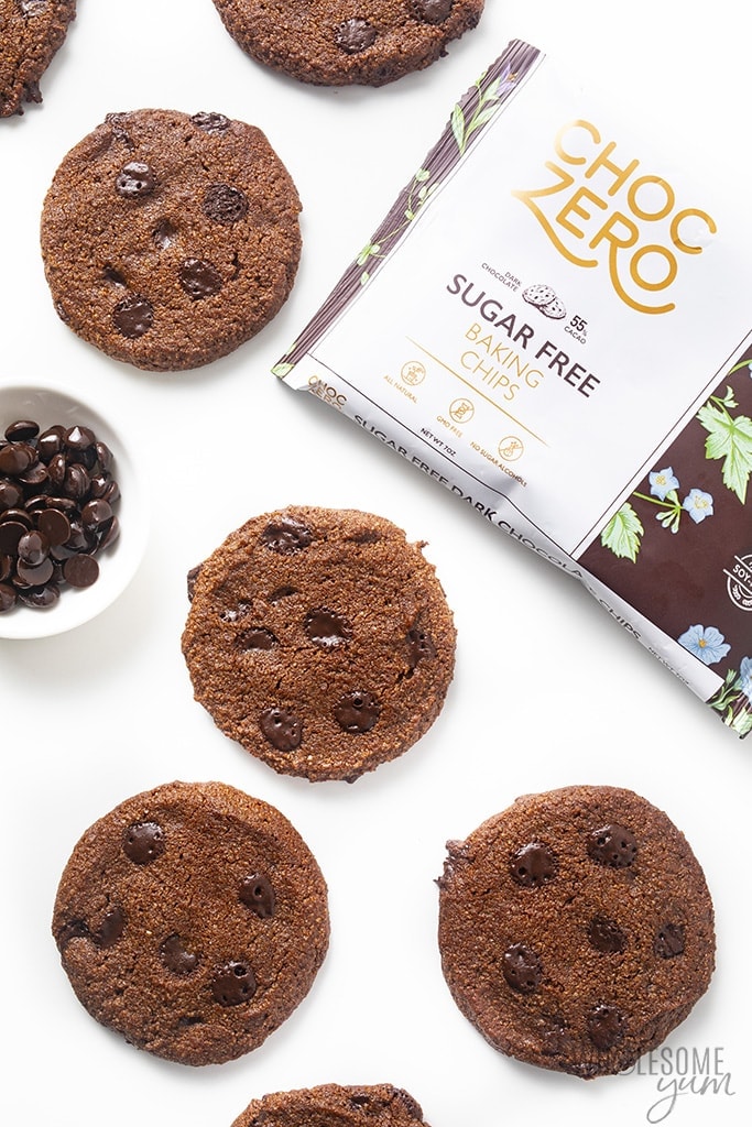 Keto chocolate cookies on a white background