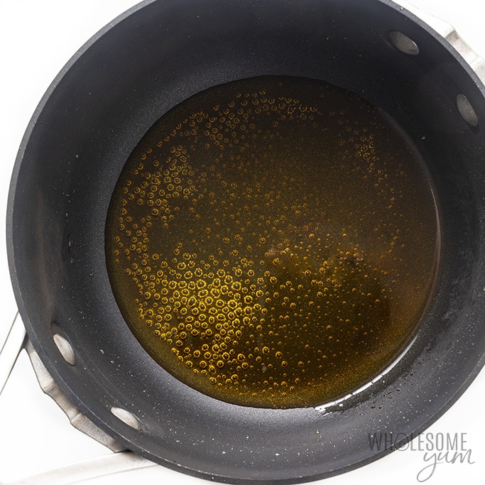Overhead shot of pan of simple syrup