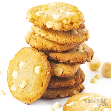 Side view of a stack of keto macadamia nut cookies.