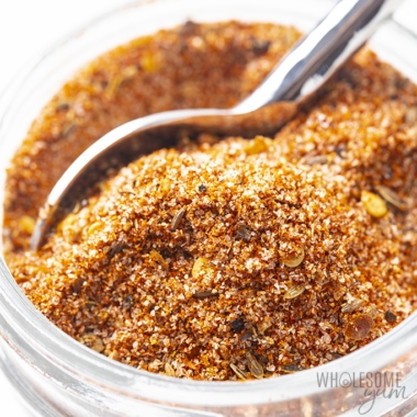 The best Montreal steak seasoning recipe in a jar with a spoon