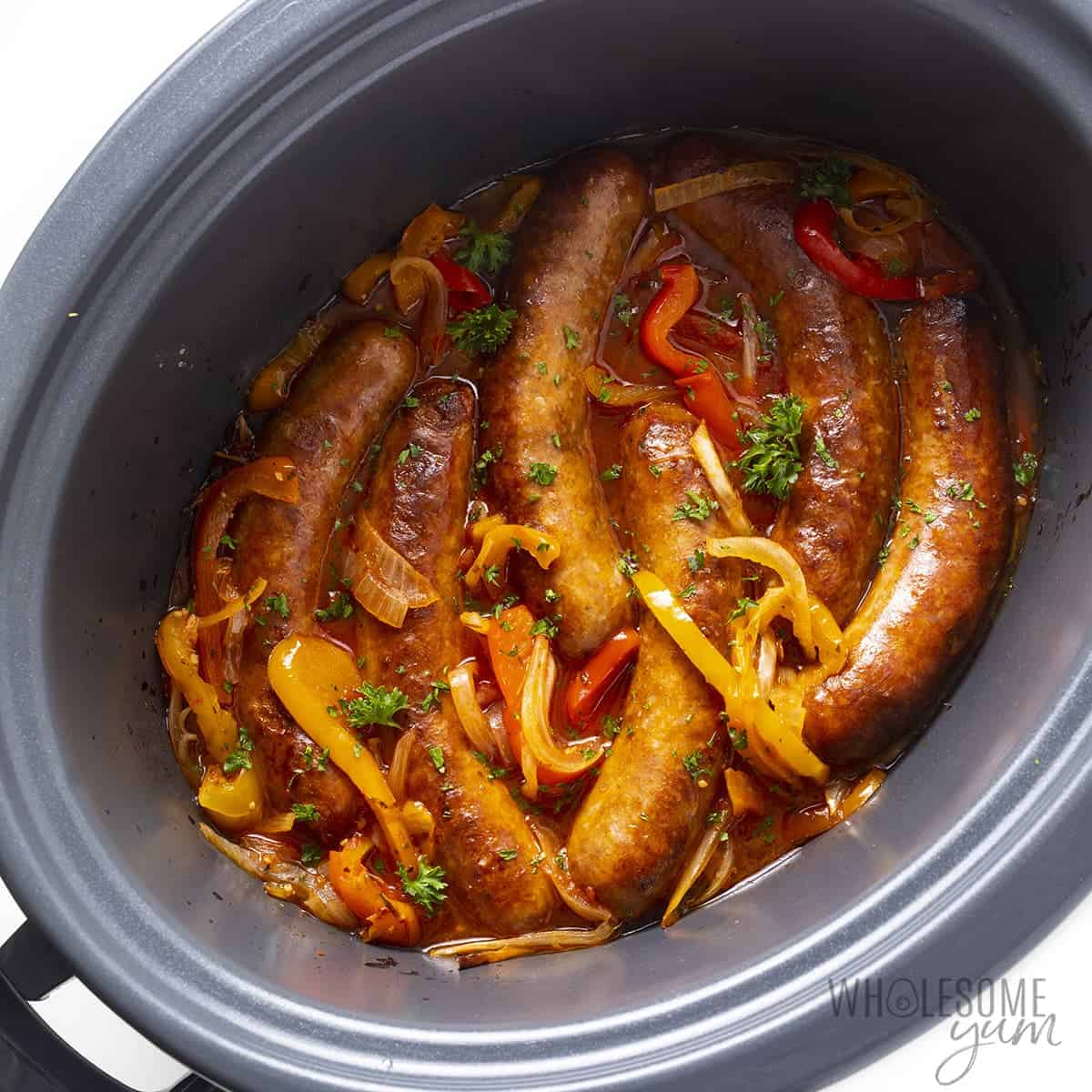 Cooked Crock Pot sausage and peppers.