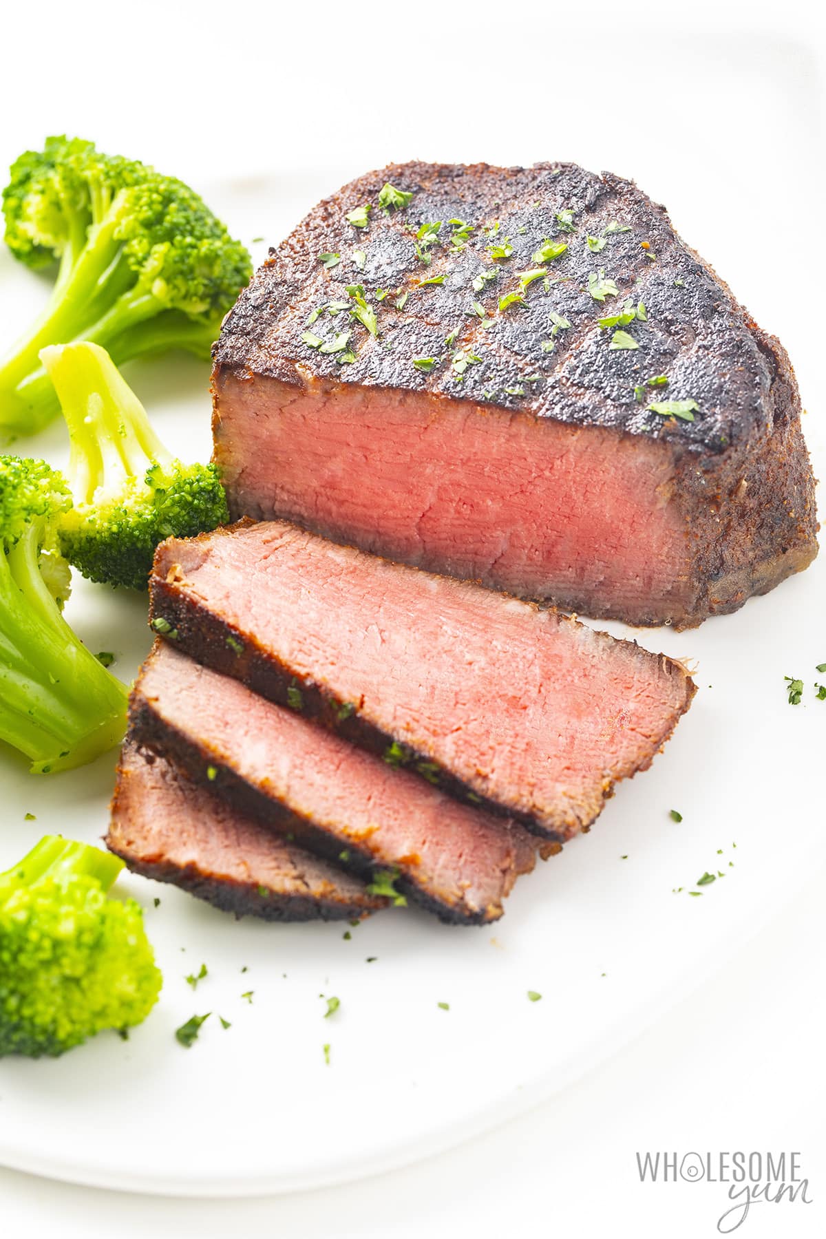 Reverse seared steak on a plate.