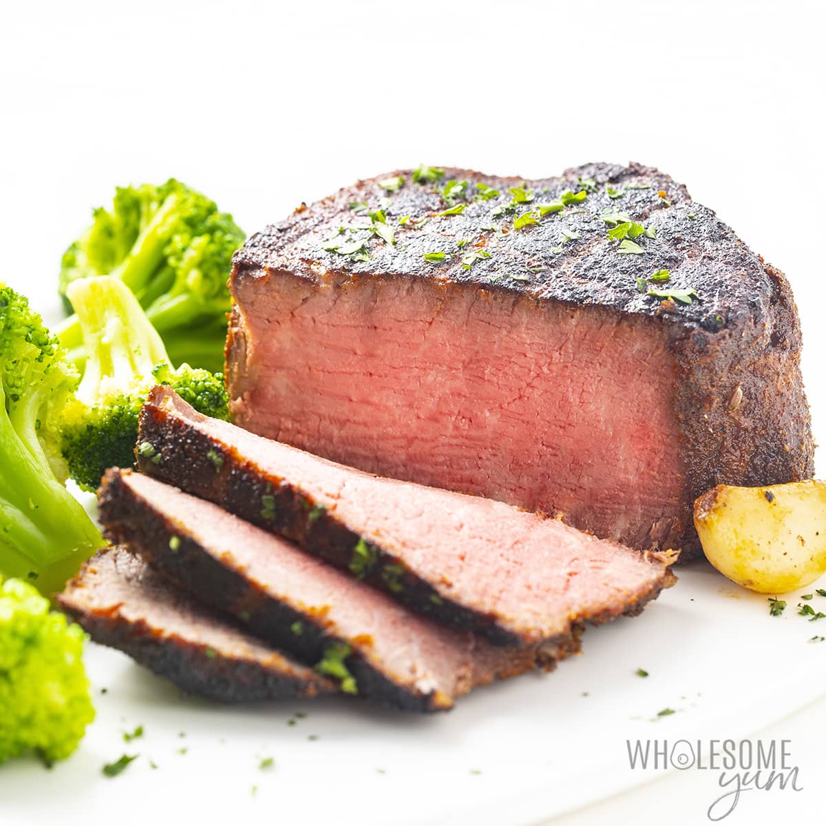 Reverse sear steak recipe sliced.