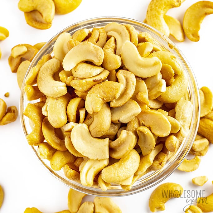Are cashews keto? The cashews in this glass bowl are not keto friendly.