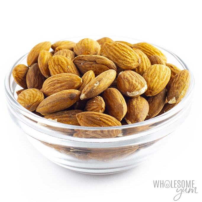Keto friendly almonds in a bowl