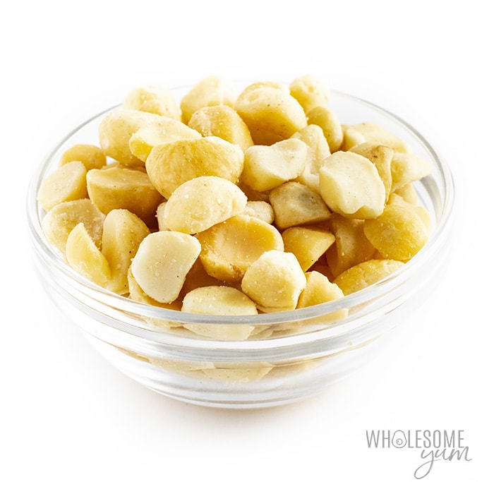 Macadamia nuts in bowl for a low carb diet