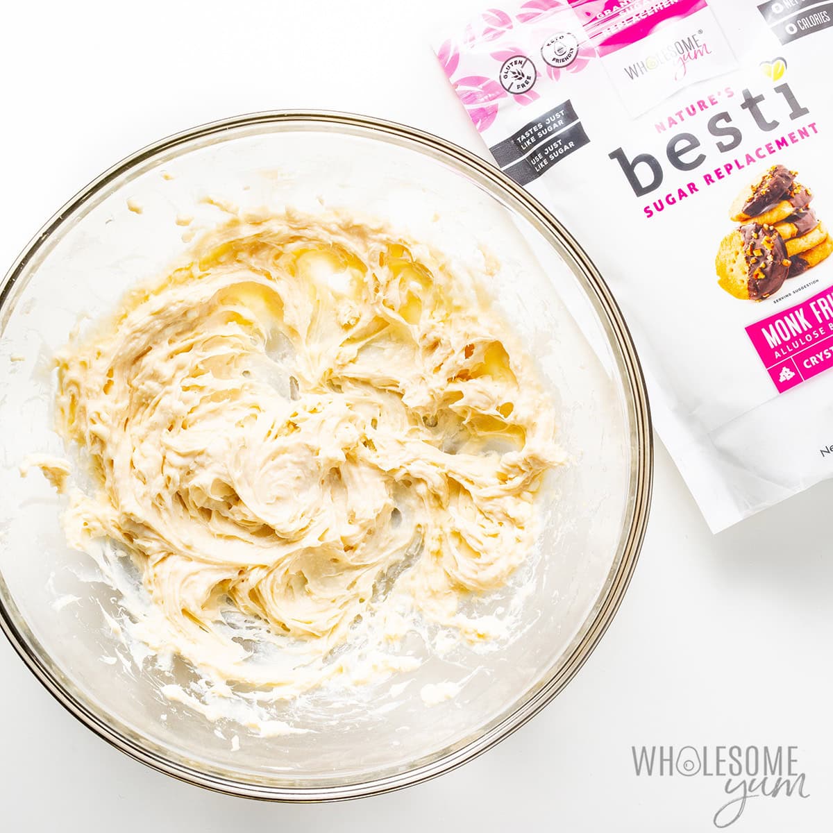 Cream cheese filling mixture in a bowl.