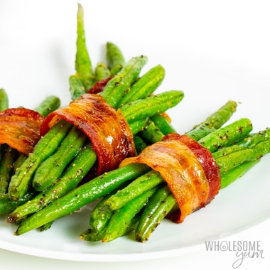 Bacon wrapped green bean bundles recipe on a plate