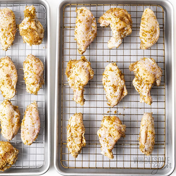 Baking sheet with wings before baking