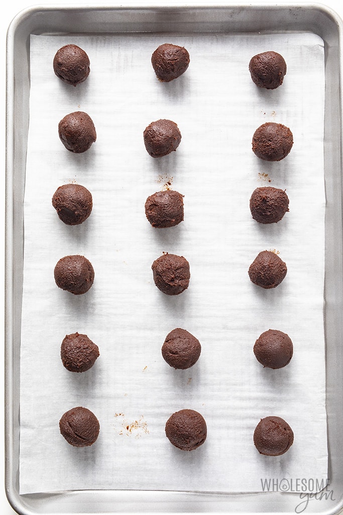 Chilled truffle balls on a sheet pan