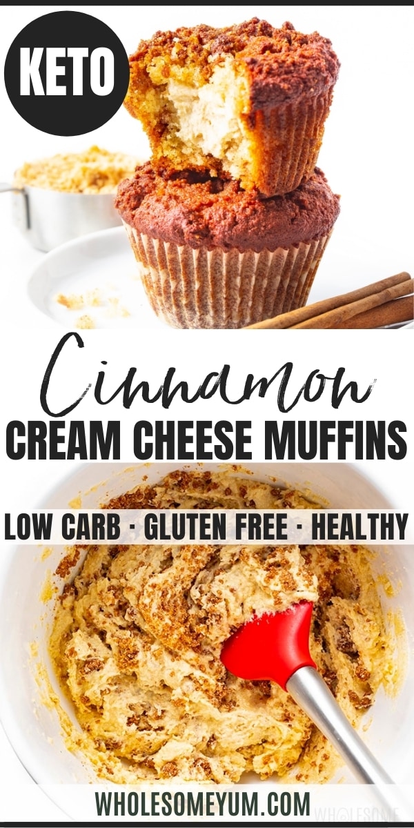Keto cinnamon muffin recipe with cream cheese and almond flour - recipe pin