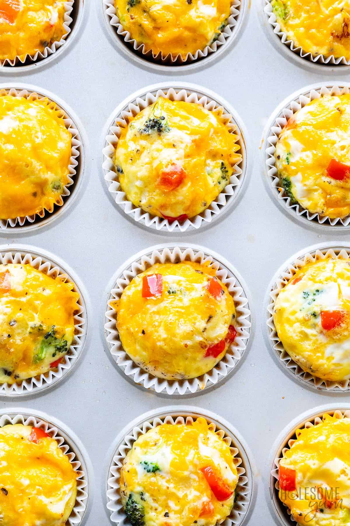 Baked egg muffins in a pan.