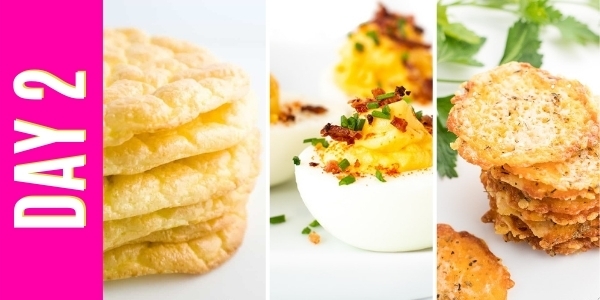 Egg fast day 2 menu collage.