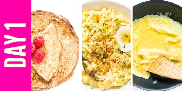 Egg fast day 1 menu collage.