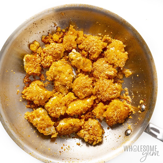 Keto orange chicken in frying pan