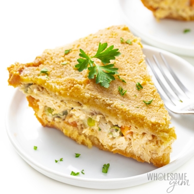 Low carb keto chicken pot pie slice on a plate