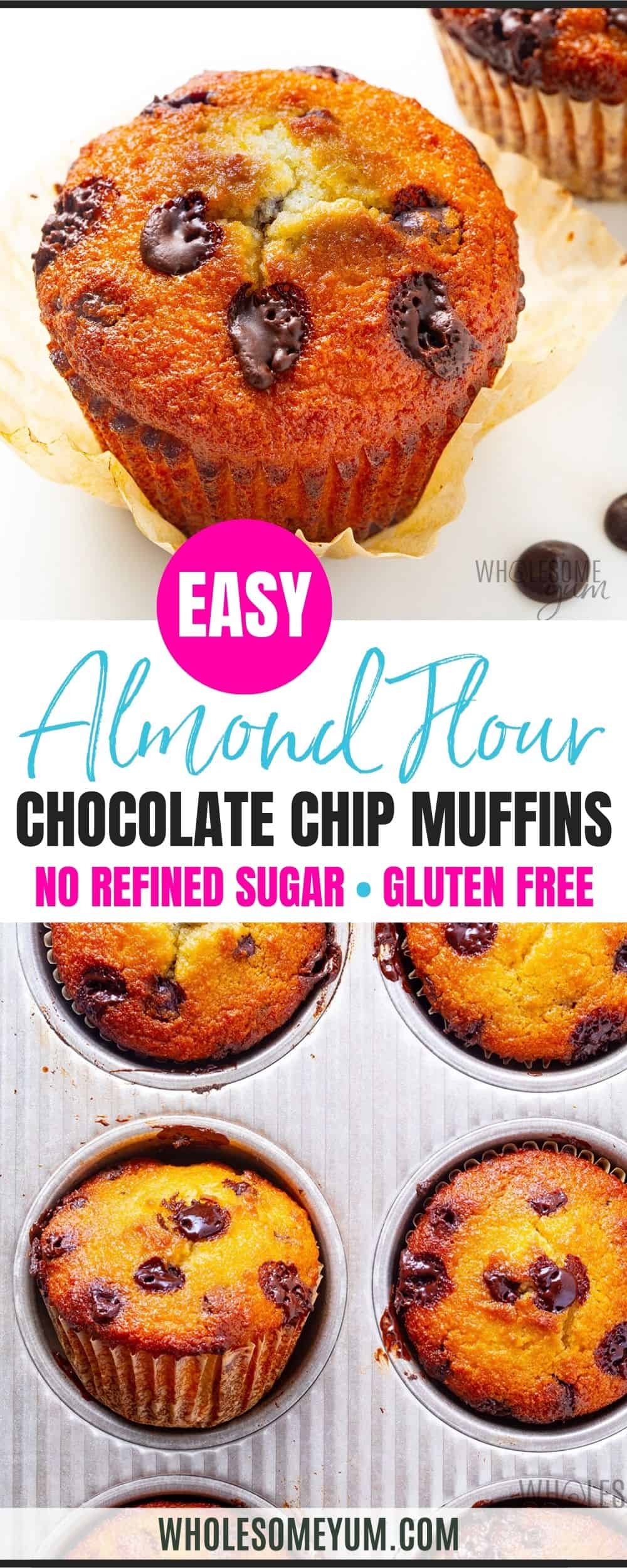 Almond flour chocolate chip muffins recipe pin.