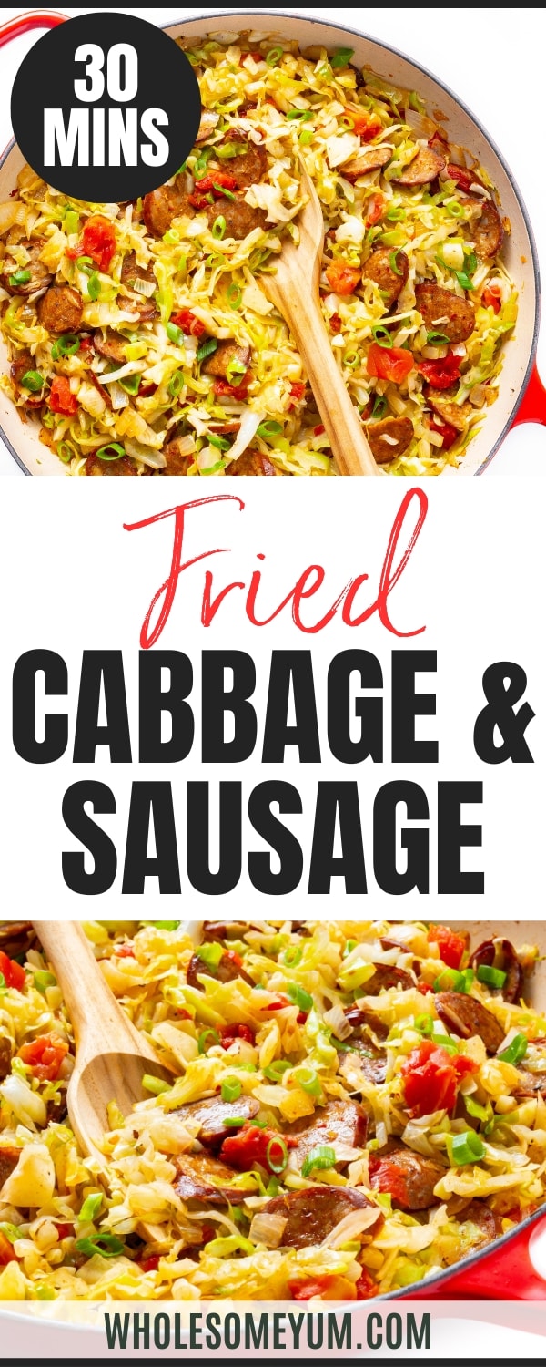 Cabbage and sausage recipe pin.