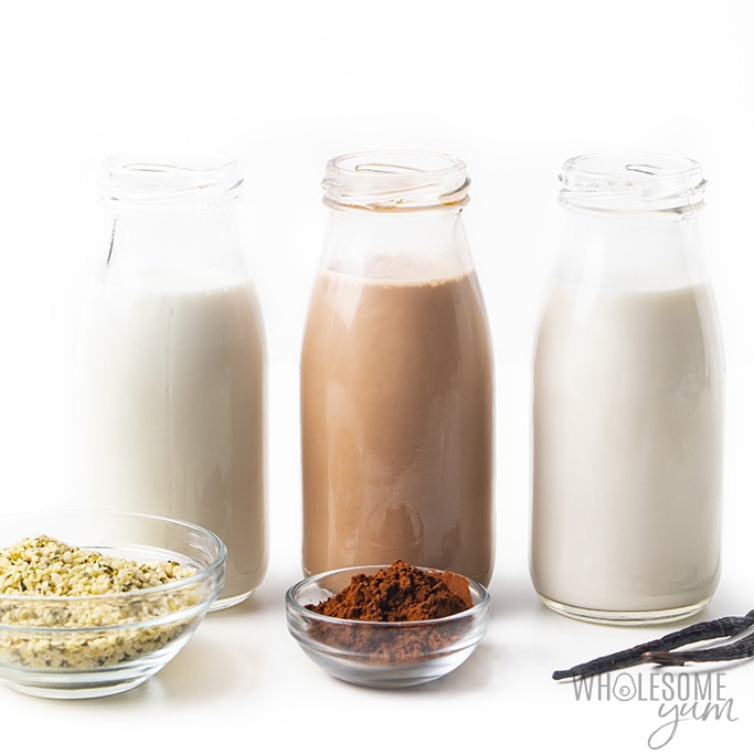 Homemade hemp milk recipe in 3 different flavors
