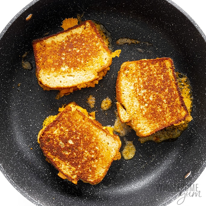 Low carb grilled cheese sandwiches in a pan