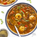 Bowl of keto gumbo with spoon