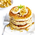 Stack of keto almond flour banana pancakes on a plate
