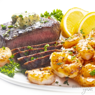 Surf and turf on a white plate