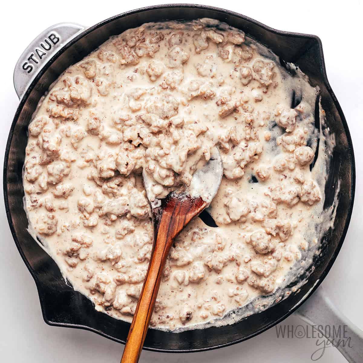 Cream cheese melted into the sausage mixture.