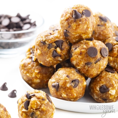 Plate of keto energy balls in a stack