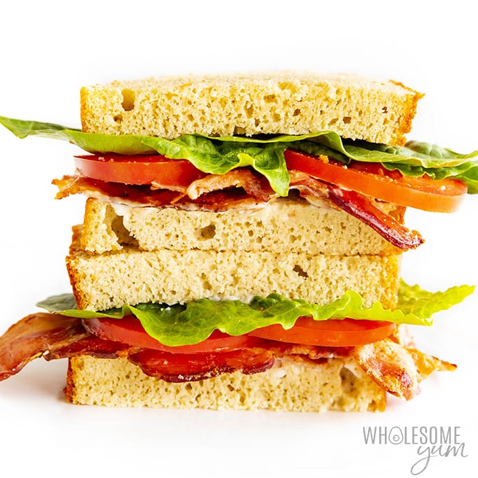 Low carb keto BLT halves stacked on top of each other