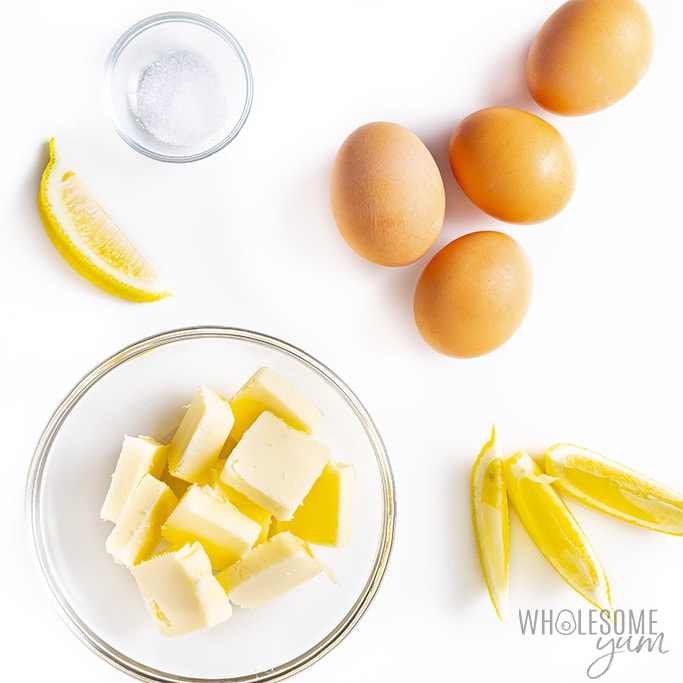 Hollandaise sauce ingredients laid out
