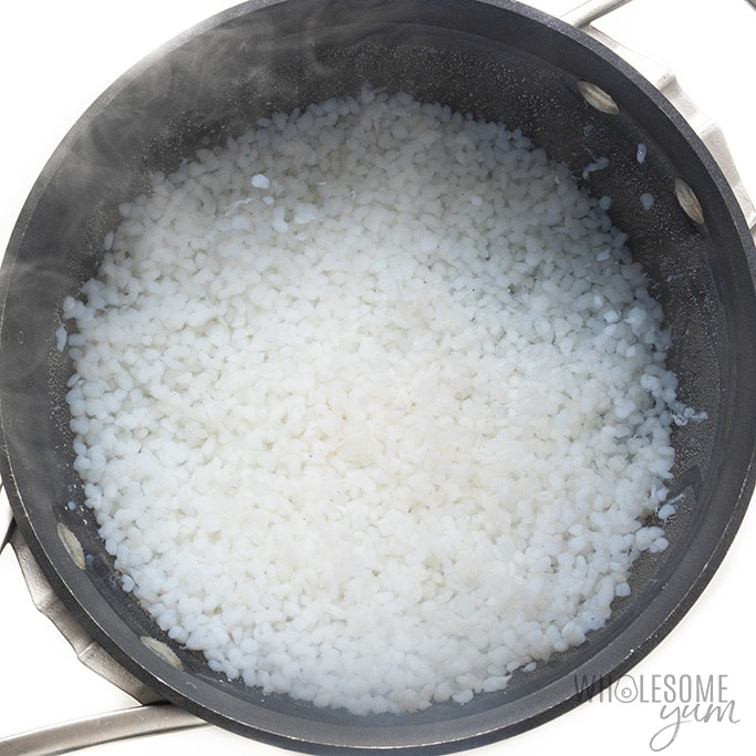 Saucepan with boiling miracle rice in water