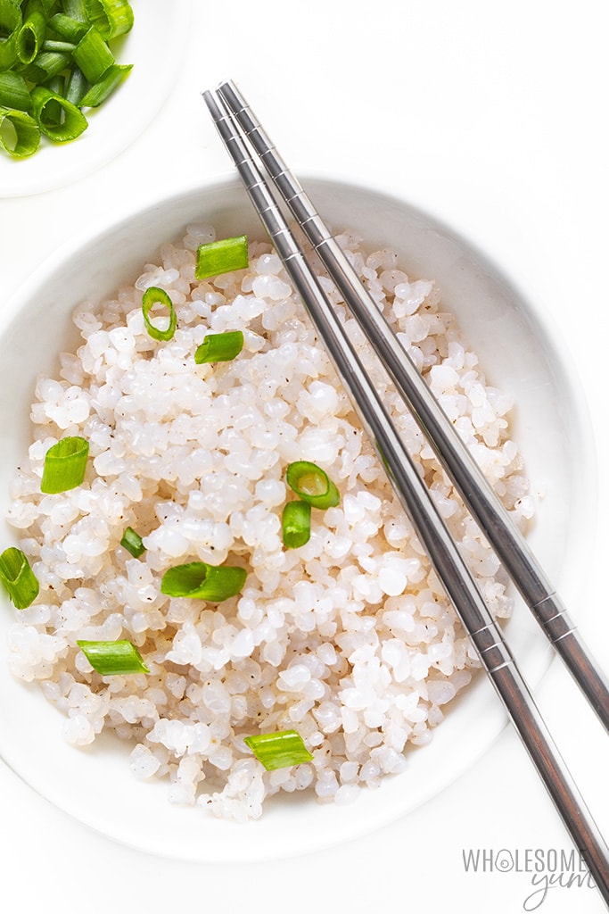 Bowl of shirataki rice with chopsticks