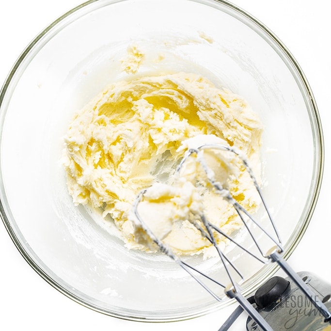 Butter and sweetener whipped in a bowl