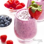 Berry protein smoothie sprinkled with chia seeds