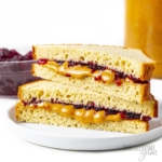 Peanut butter and jelly keto sandwich stacked