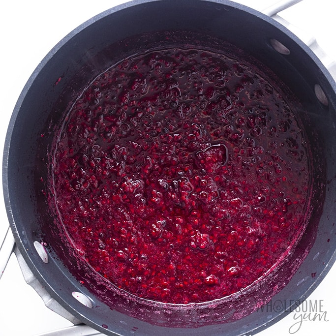 Mashed cooked blackberries in a pot