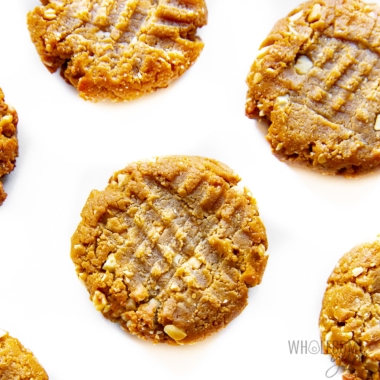 Keto peanut butter cookies on white surface.