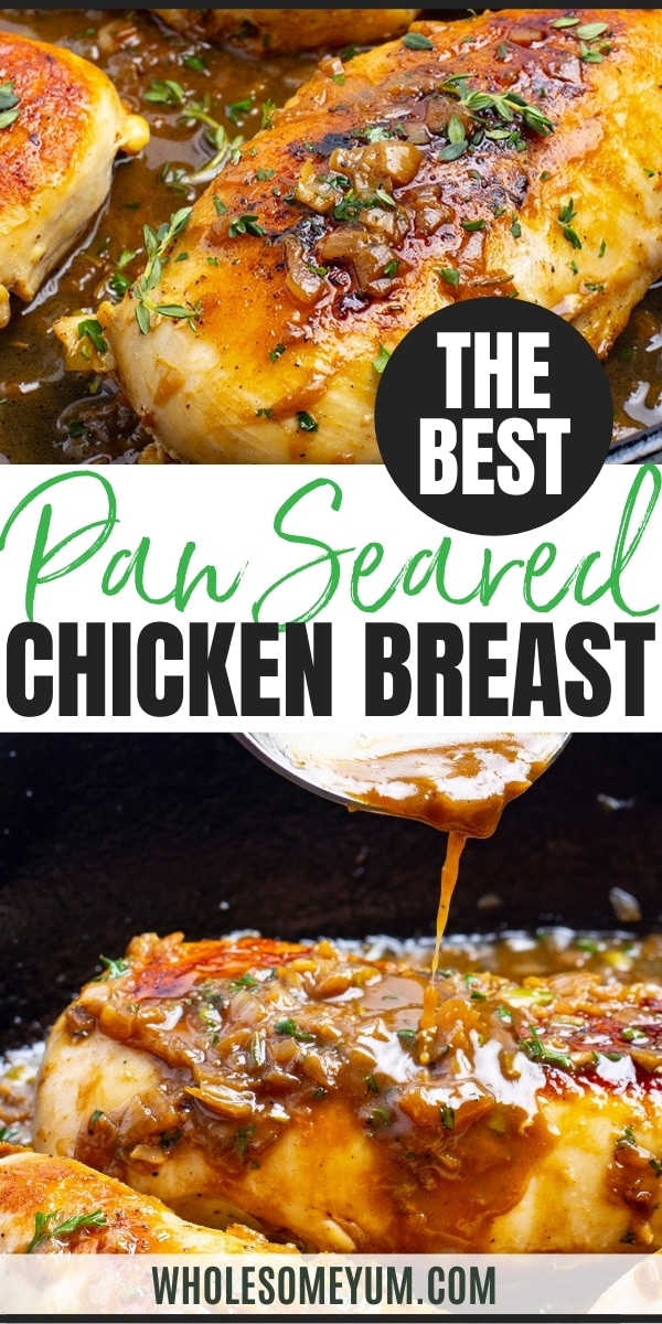 Juicy pan seared chicken breast recipe pin