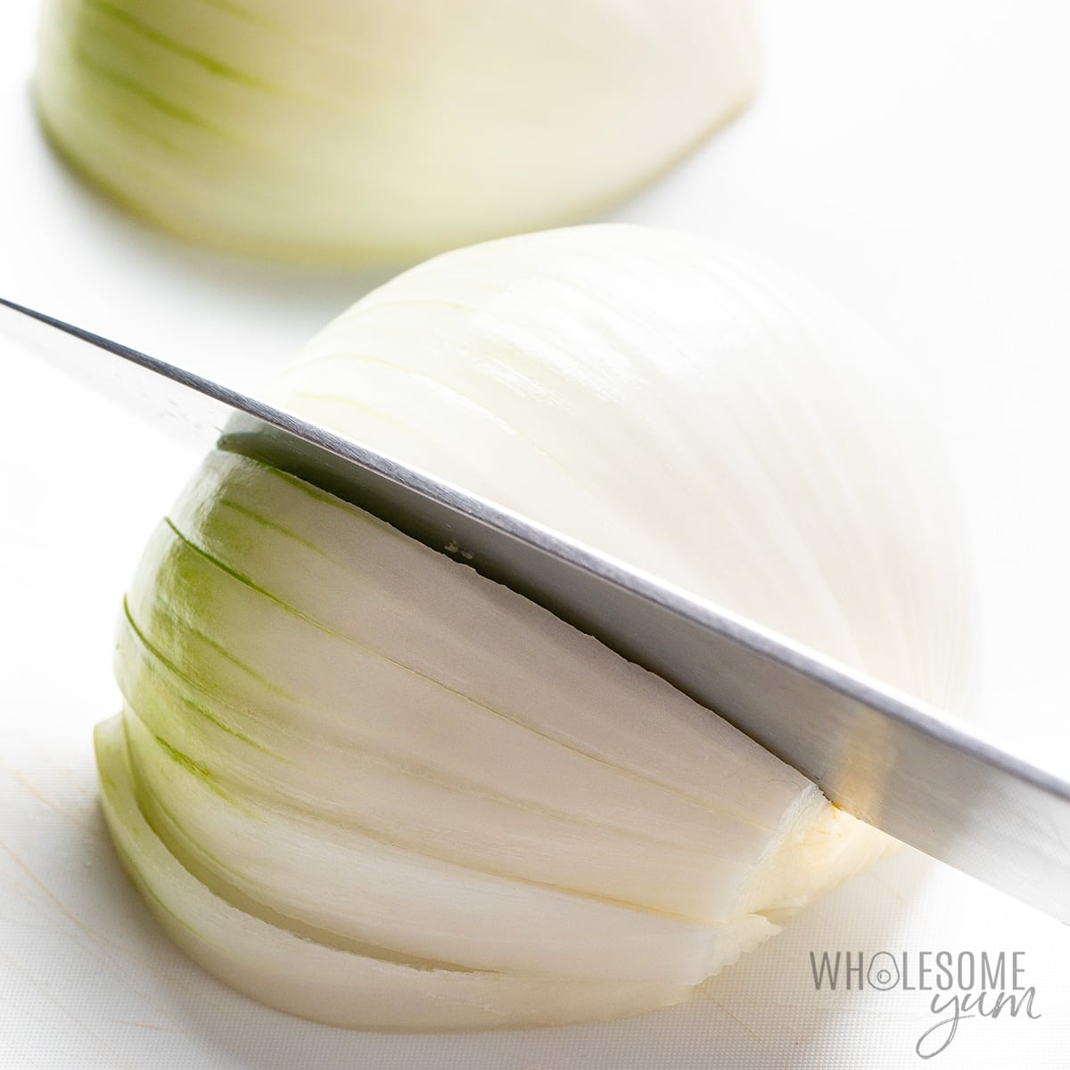 Best way to slice an onion for fajitas.