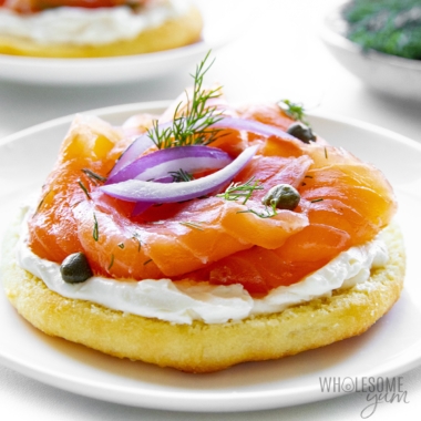 Lox on a bagel with cream cheese, capers, red onions, and fresh dill.