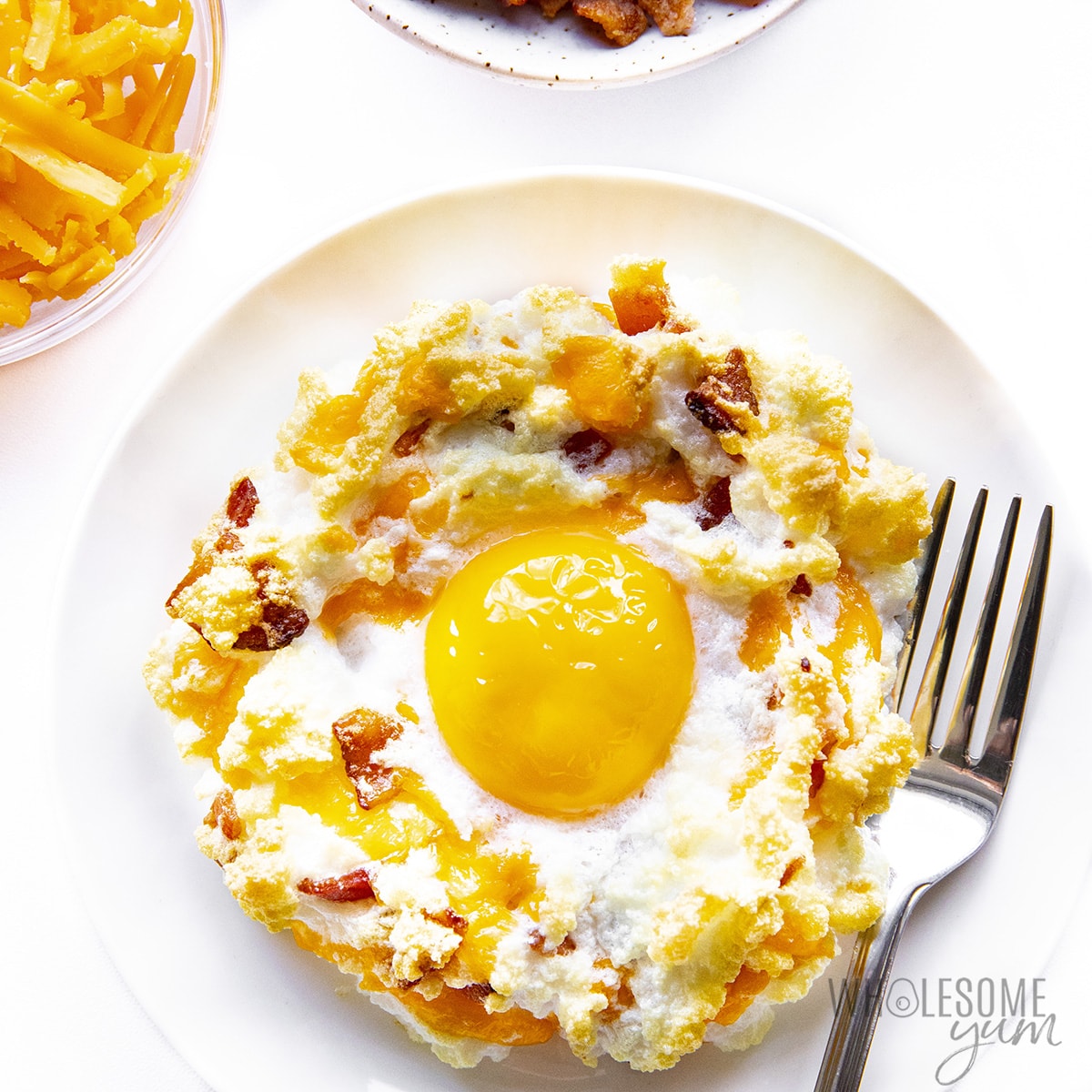 Bacon and cheese cloud eggs.