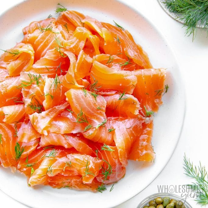 Slices of lox on a plate