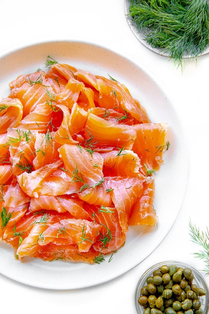 Slices of lox on a plate
