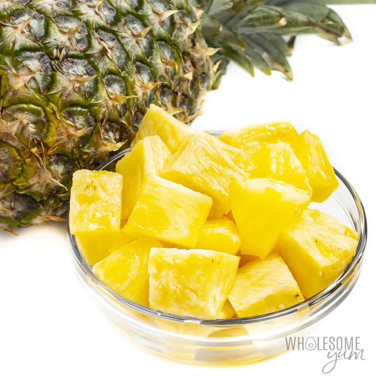 Carbs in pineapple shown here in a bowl are very high, unfortunately.