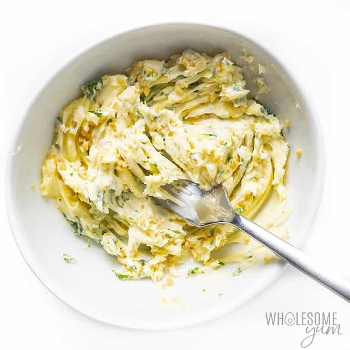Compound butter mixed in a bowl